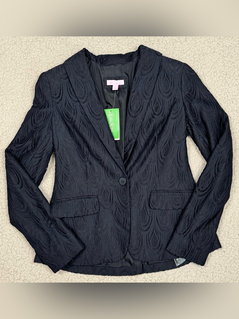 Lilly Pulitzer Campbell Feather Lace Blazer Two Tone Black